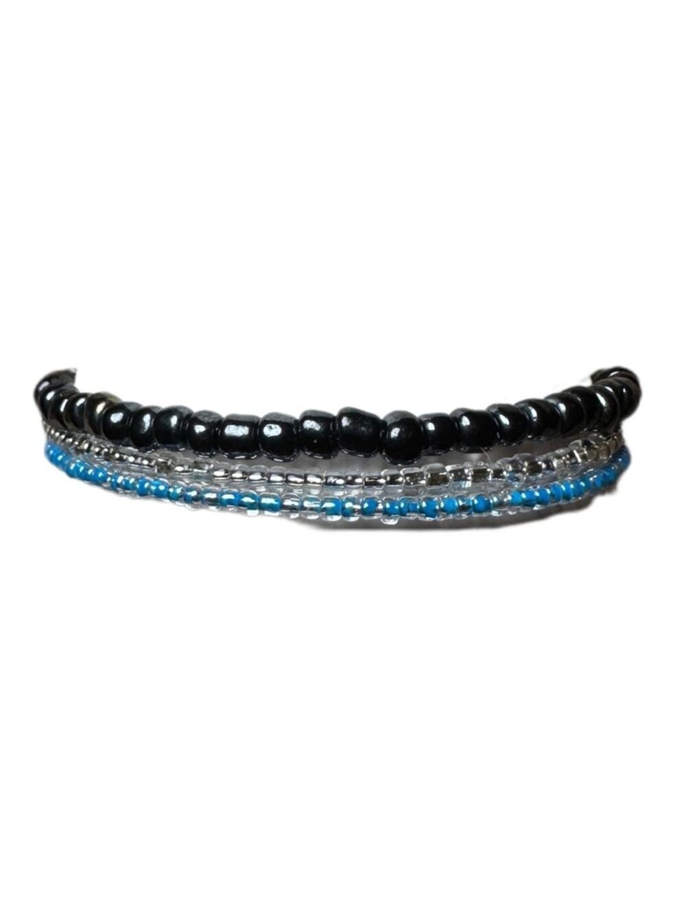 Layered black and blue bracelet handmade memory wire one size fits most